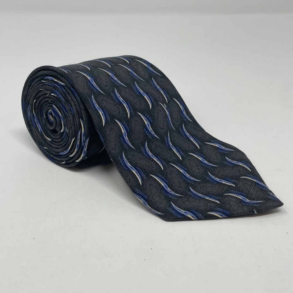 Alexander Lloyd Menswear Silk Silk Black Geometric Long Tie Necktie